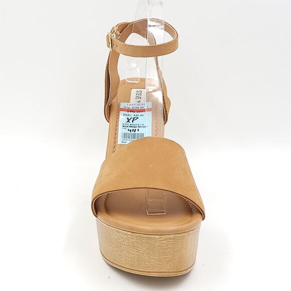 Steve Madden Women Strappy Wooden Wedge Sandals Welsh Size US 9.5 Camel Nubuck - Picture 4 of 6